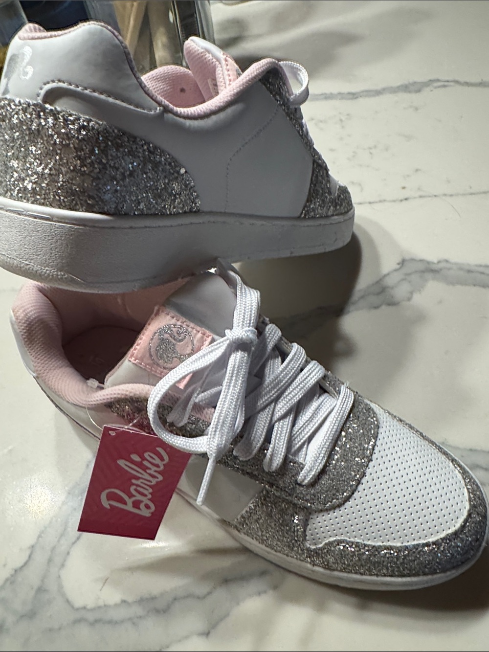 Barbie White, Silver & Pink Glitter Low-Top Sneakers